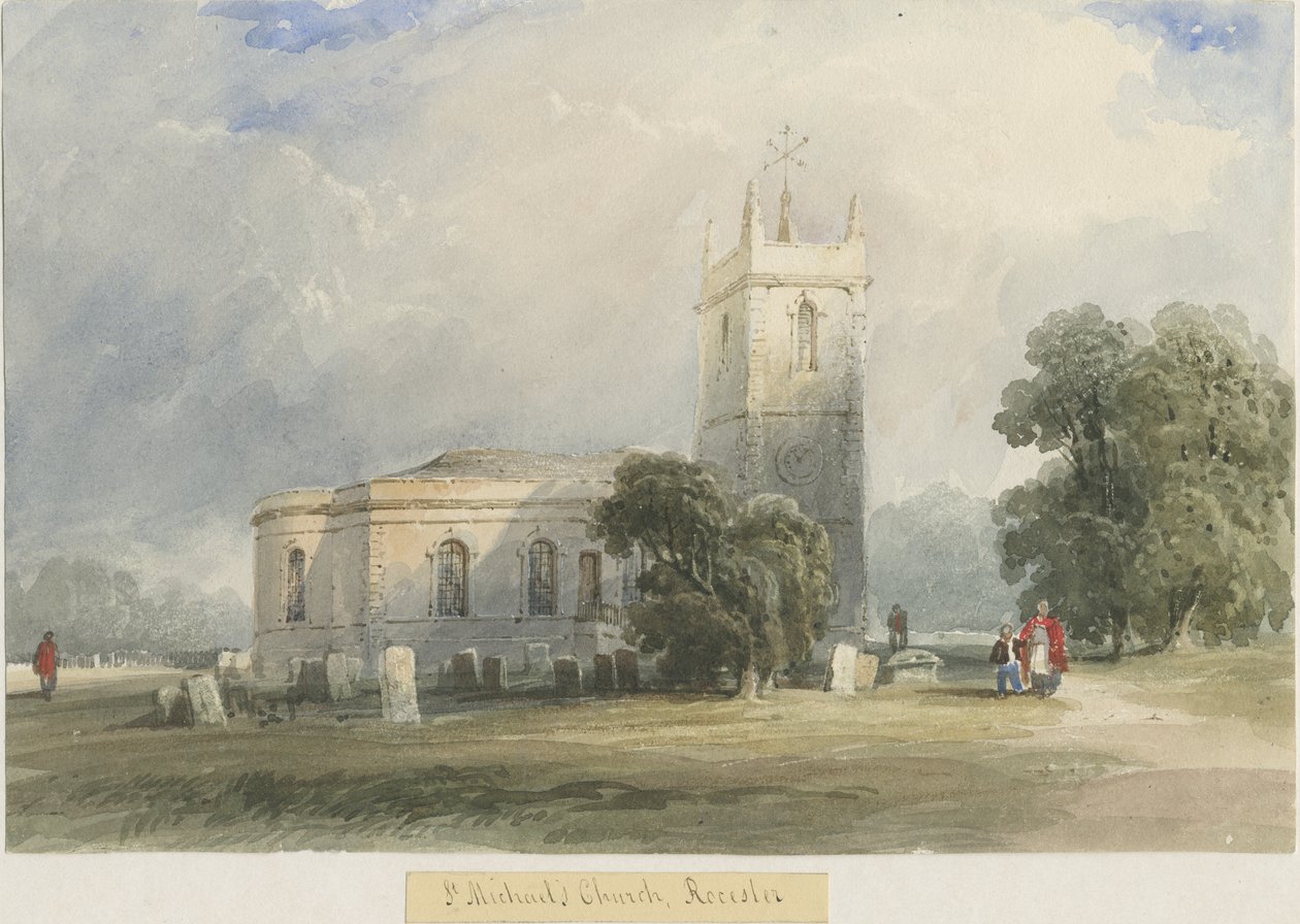 Rocester Church: akvarellimaalaus ja [c 1830-1840] tekijältä Lewis John Wood