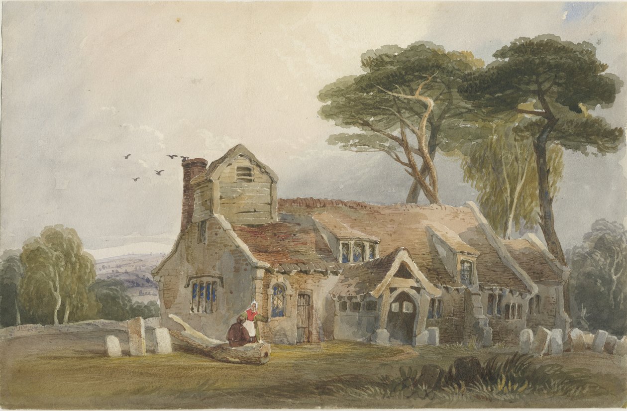 Rushton Spencer Church: akvarellimaalaus ja [c 1830-1840] tekijältä Lewis John Wood