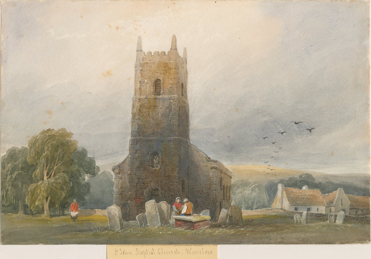Warslow Church: akvarellimaalaus ja [c 1830-1840] tekijältä Lewis John Wood
