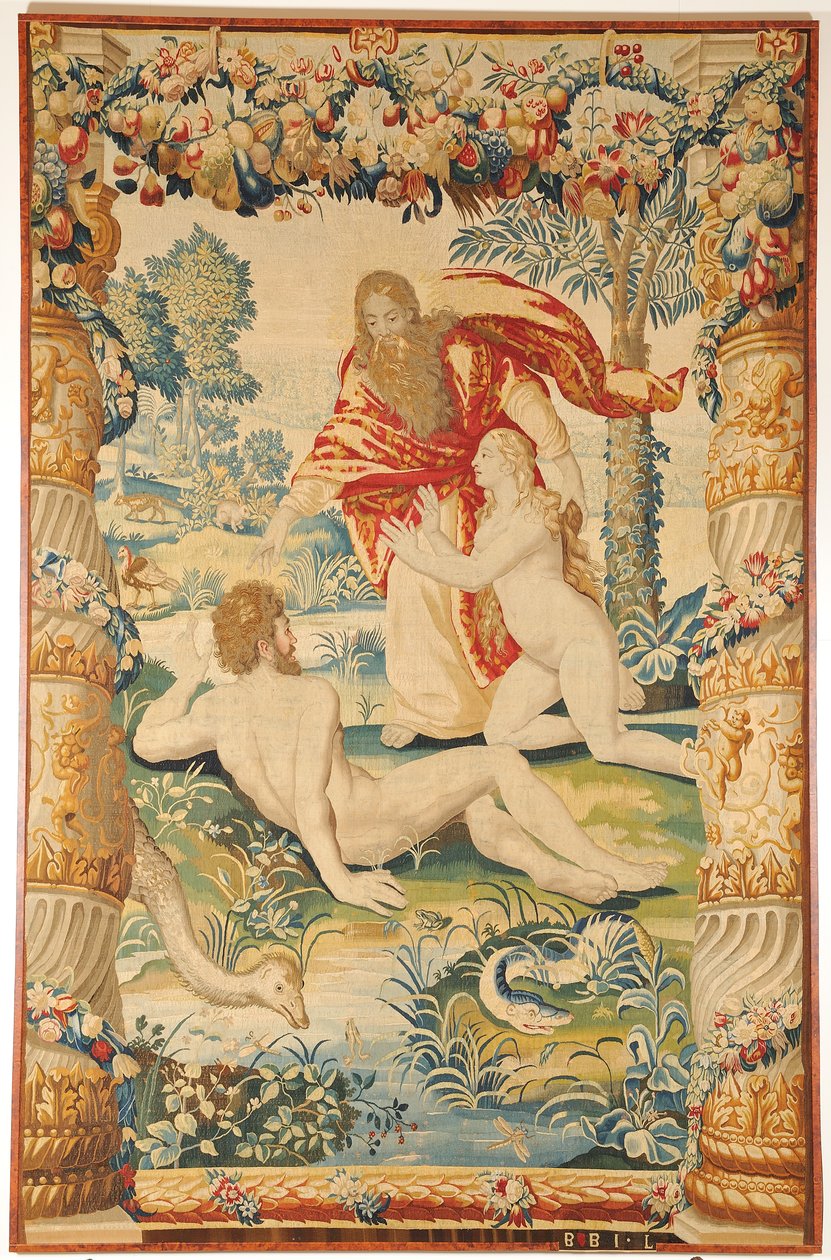 Adam ja Eeva kuvakudos, n. 1650-1660 tekijältä Leyniers Workshop