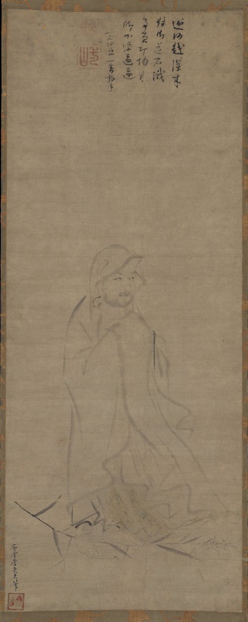 Bodhidharma ylittää Yangzi-joen kaislalla ennen vuotta 1317. tekijältä Li Yaofu
