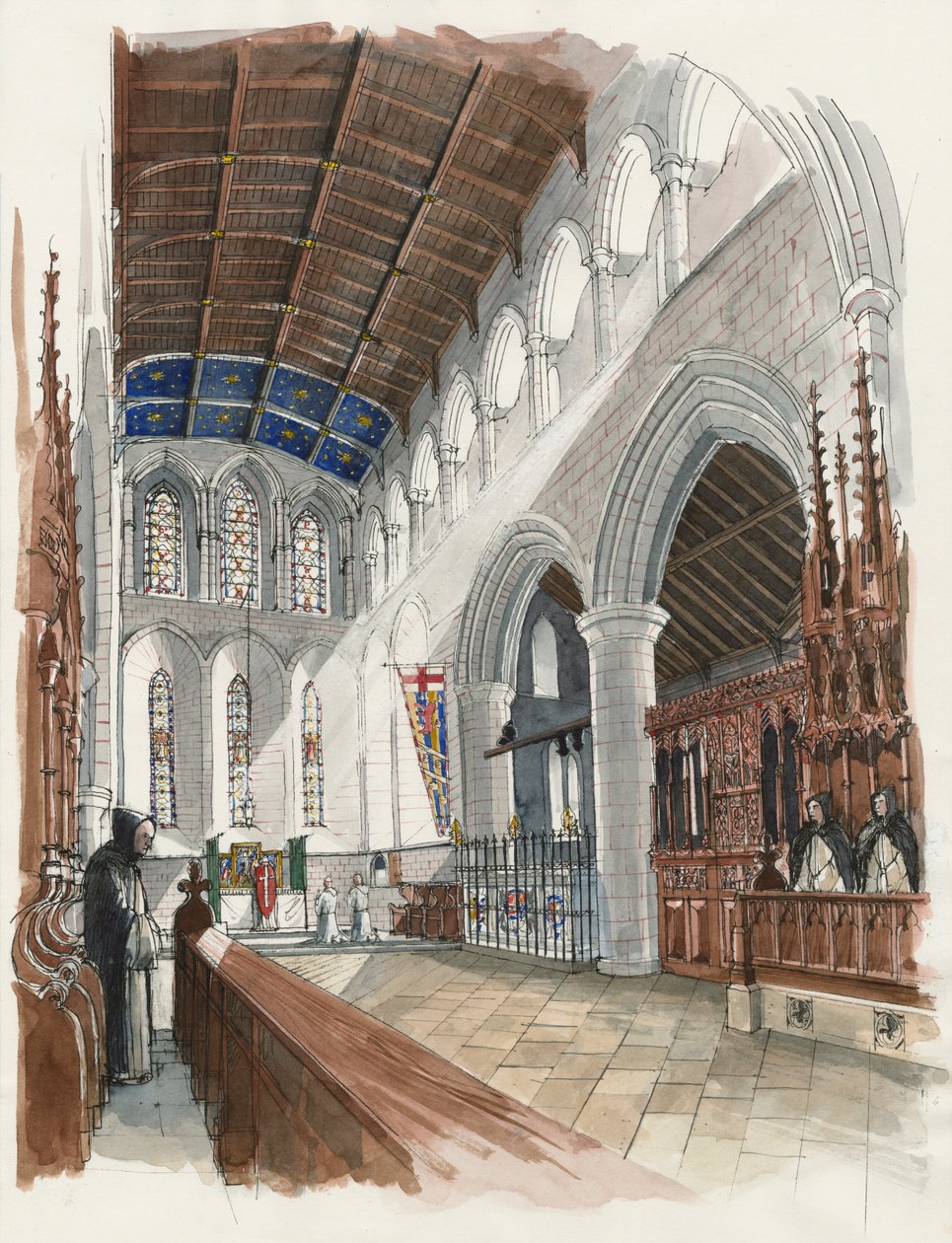 Lanercostin luostarin presbyterin rekonstruktio (vesiväri paperille) tekijältä Liam Wales