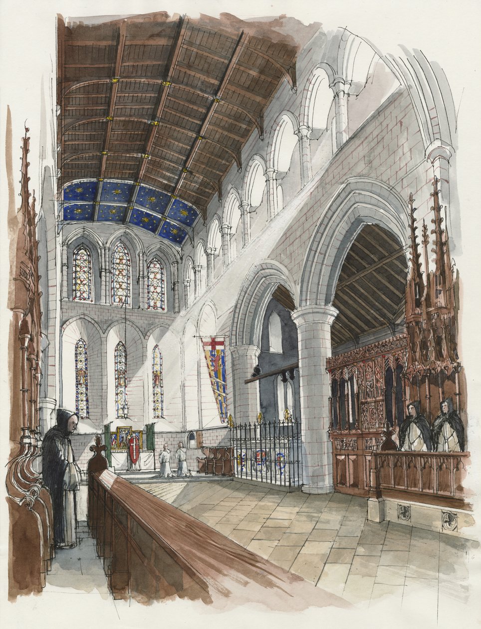 Lanercostin luostarin presbyterin rekonstruktio (vesiväri paperille) tekijältä Liam Wales