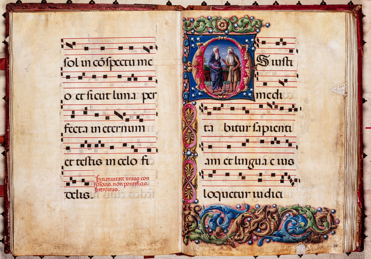 Piccolomini-kirjasto: kuorokirja, turska. 17.2, ff. 30v-31r kanssa "Two Hermit Saints", kirjoittanut Liberale da Verona (noin 1445 - 1527/9). tekijältä Liberale da Verona