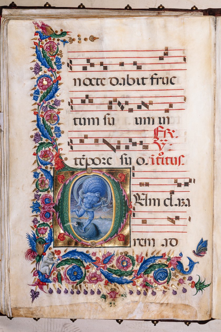 Piccolomini-kirjasto: kuorokirja, turska. 20.5, ff. 36v "Aeolus" kanssa, kirjoittanut Liberale da Verona (noin 1445 - 1527/9). tekijältä Liberale da Verona