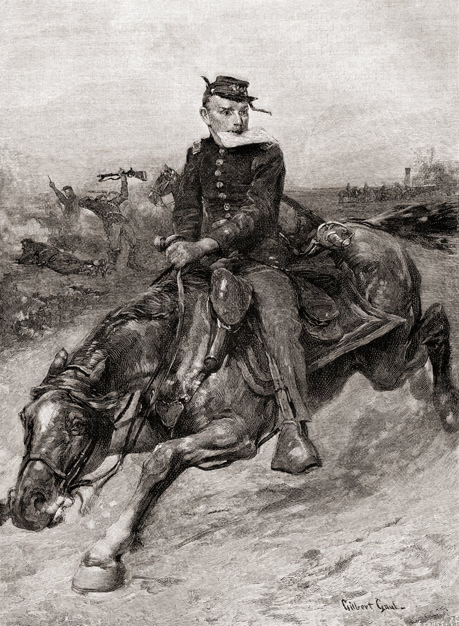 Lähetysratsastaja Yhdysvaltain sisällissodan aikana, The Century Magazine, julkaistu 1887 (kaiverrus) tekijältä Unbekannt Unbekannt