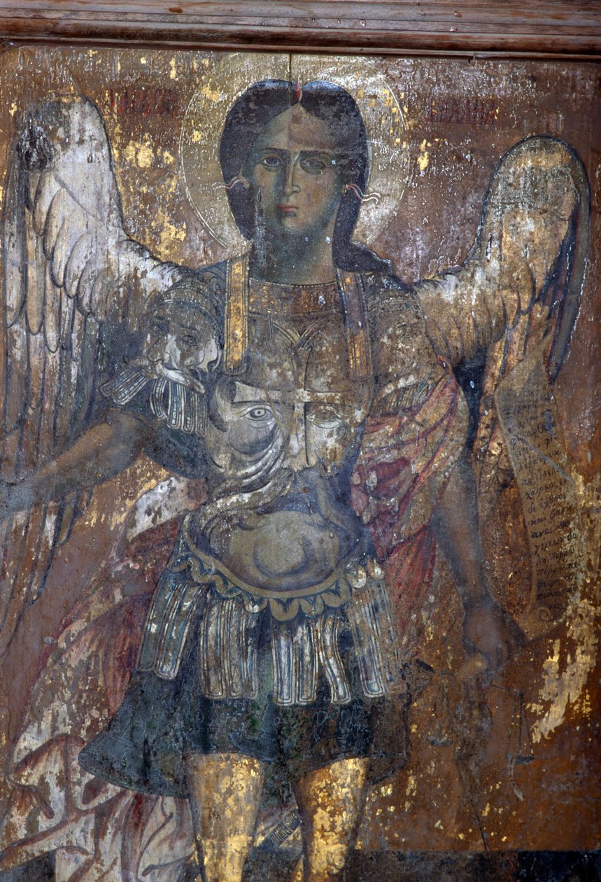 Enkeli, fresko bysanttilaisessa Sotiras Christoksen kirkossa, Vlithias, Kreeta, Kreikka (kuva) tekijältä Unbekannt Unbekannt