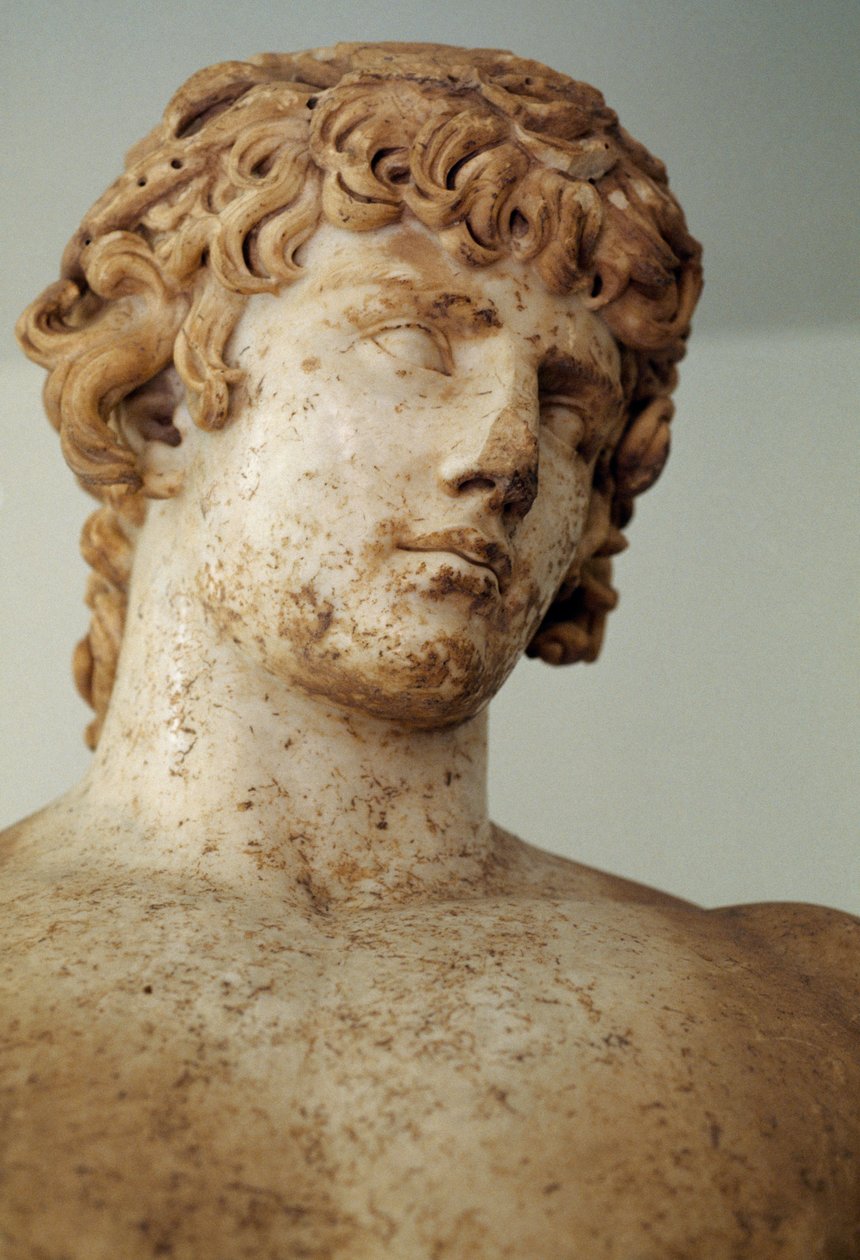 Antinous, Parian marmoripatsas, Apollon temppelistä Delphissä, Kreikassa, roomalainen sivilisaatio, 2. vuosisadalla jKr, yksityiskohta tekijältä Unbekannt Unbekannt