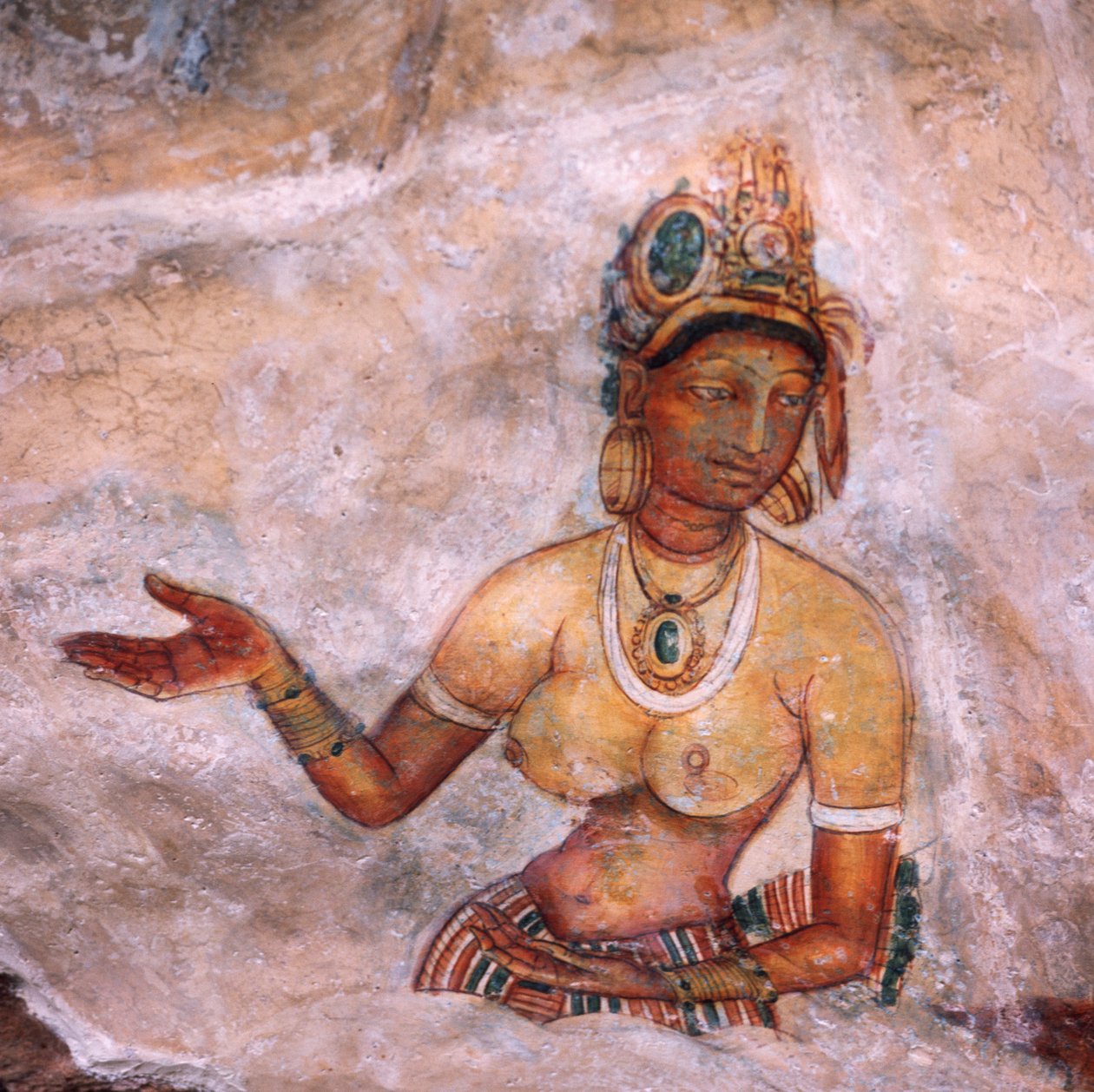 Apsaras, nimfa celestial que fa una ofrena, fresc, ciutadella fortificada de Sigiriya (Llista del Patrimoni Mundial de la UNESCO finlandès tekijältä Unbekannt Unbekannt