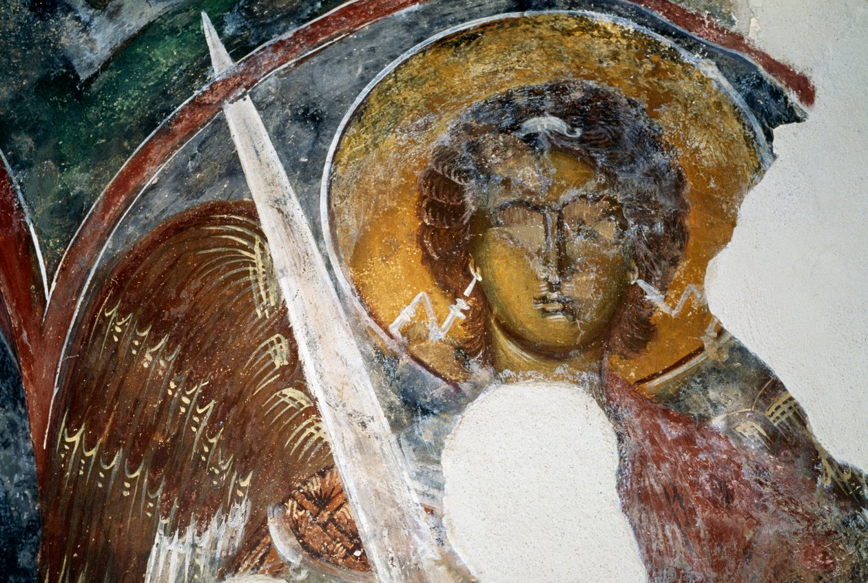 Arcanjo Miguel, afresco em uma igreja bizantina nas ruínas do castelo de Geraki finlandês tekijältä Unbekannt Unbekannt