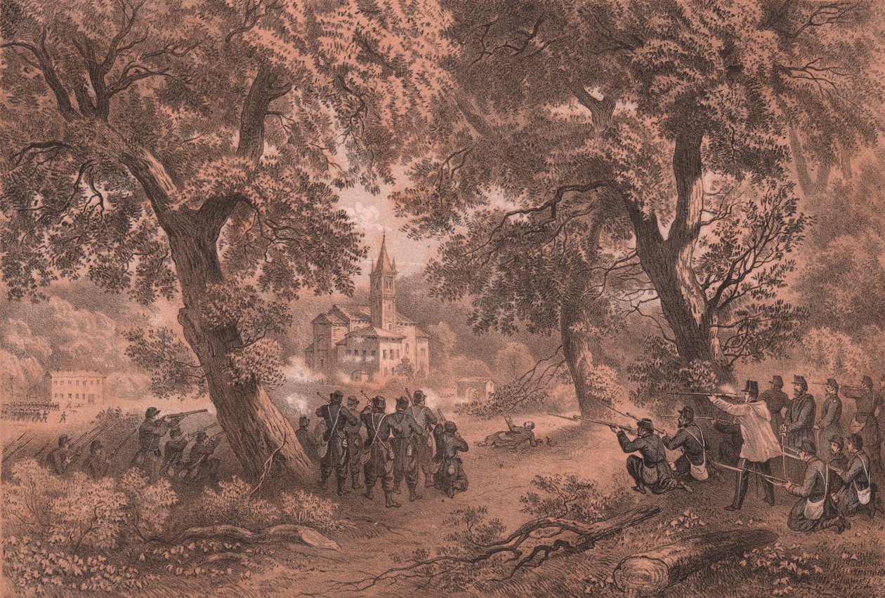 Garibaldin joukkojen hyökkäys San Fermo della Battagliassa, Comossa, Lombardiassa tekijältä Unbekannt Unbekannt