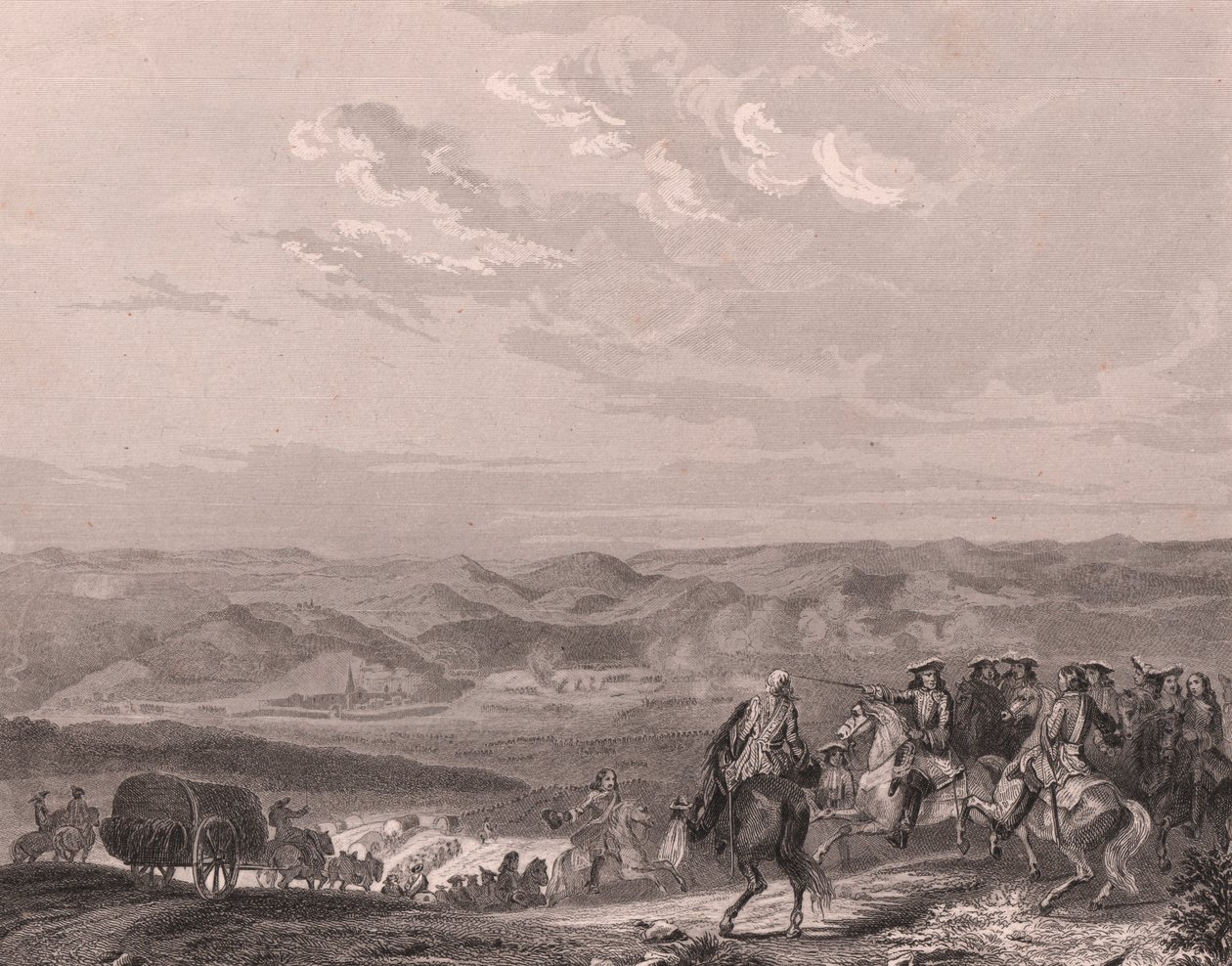 Freiburgin taistelu, Saksa, elokuu 1644, kolmikymmenvuotinen sota, teräskaiverrus posliinipaperille tekijältä Unbekannt Unbekannt