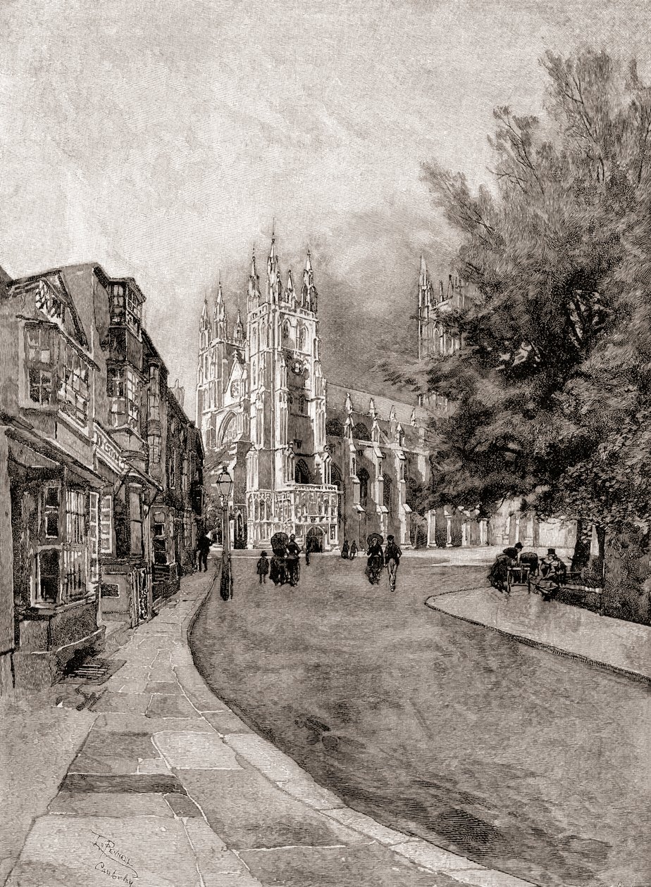 Canterburyn katedraali, Christchurch Gateway, The Century Magazine, julkaistu 1887 (kaiverrus) tekijältä Unbekannt Unbekannt