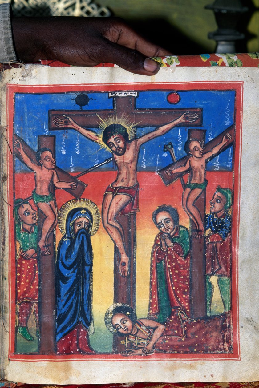 Ristiinnaulitseminen, käsikirjoitus Siionin Marian kirkon museossa (1600-luku), Aksum (Unescon maailmanperintöluettelo) tekijältä Unbekannt Unbekannt