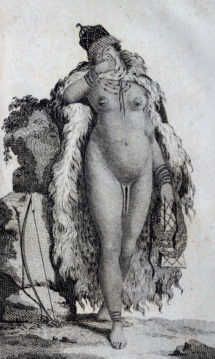 Etninen nainen Khoikhoi (Hottentots), matkasta Le Vaillantista Afrikan sisäosiin Hyväntoivon niemen kautta, vuonna 1783 tekijältä Unbekannt Unbekannt