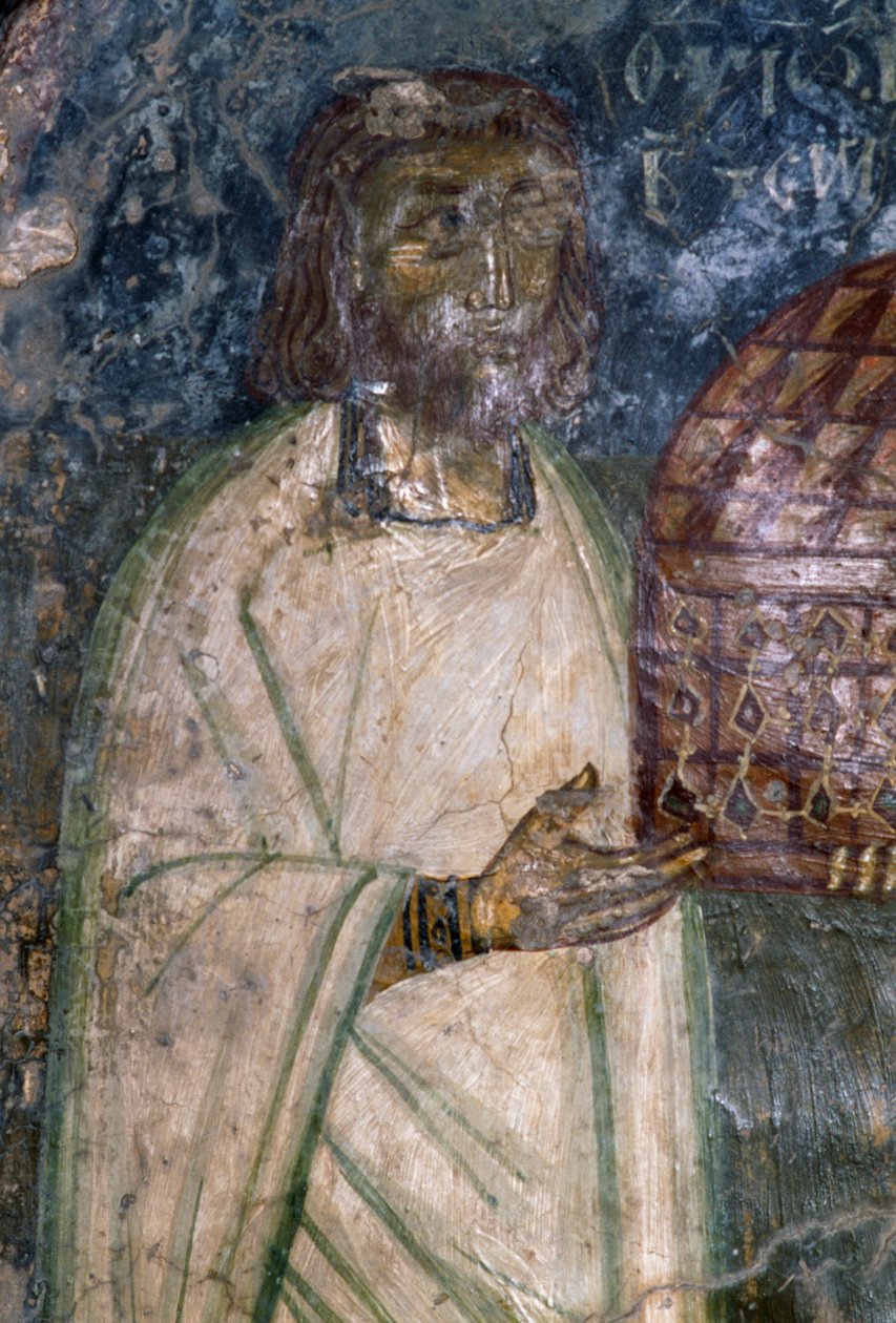Agia Annan kirkon freskon ostaja, hallussaan kirkon malli, fresko vuodelta 1642, Anisaraki, Kreeta, Kreikka tekijältä Unbekannt Unbekannt