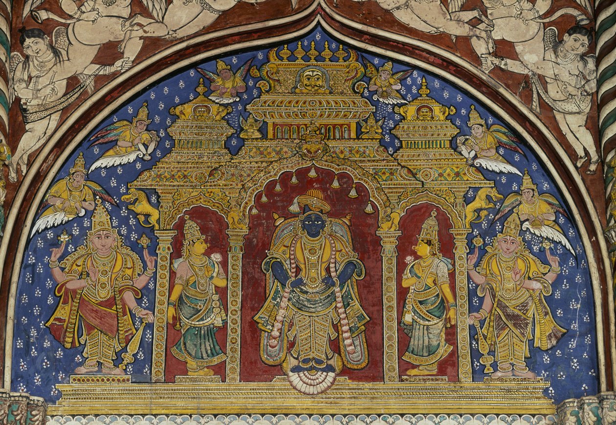 Visnua kuvaava fresko, Thanjavur Marathan palatsi, Tamil Nadu, Intia tekijältä Unbekannt Unbekannt