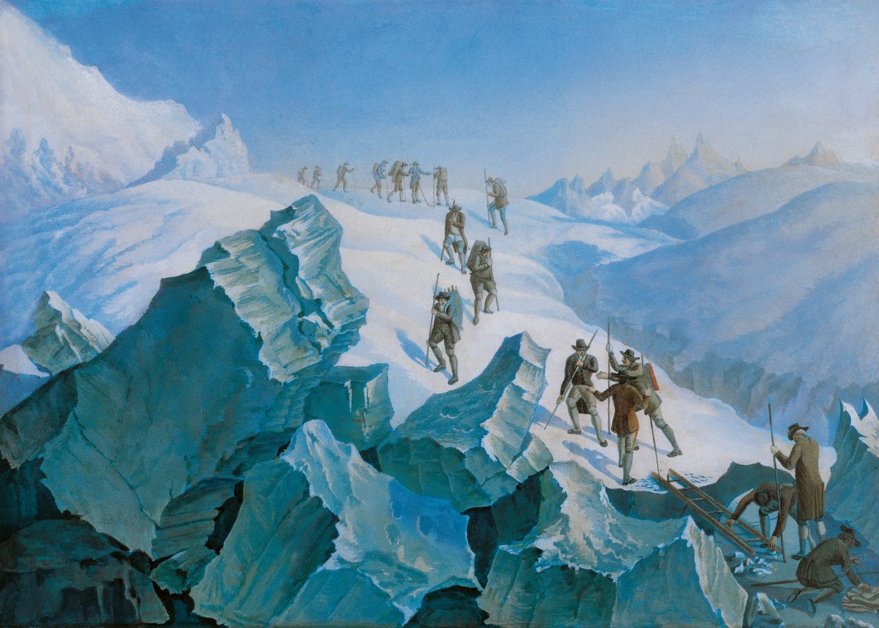 Horace-Benedict de Saussuren retkikunta palaamassa Mont Blancin huipulta elokuussa 1785 tekijältä Unbekannt Unbekannt