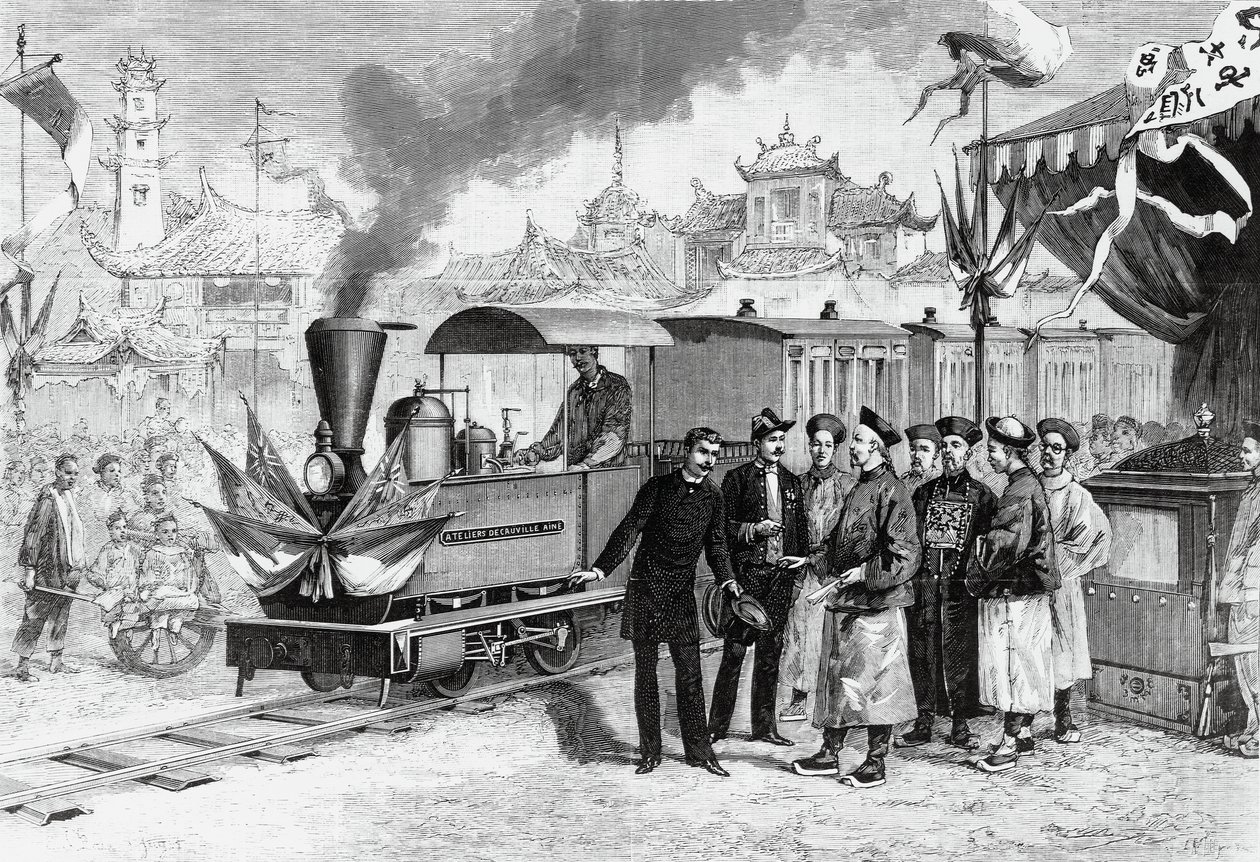 Tianjinin Tangshaniin yhdistävän ensimmäisen ranskalaisen rautatien vihkiäiset käyttöön Kiinassa 20. marraskuuta tekijältä Unbekannt Unbekannt