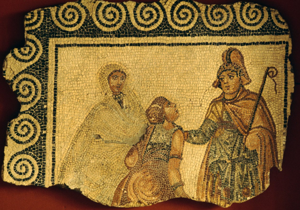 Initiaatiokohtaus, mosaiikki roomalaisesta Negrarin huvilasta, Venetosta, Italiasta, roomalaisesta sivilisaatiosta tekijältä Unbekannt Unbekannt