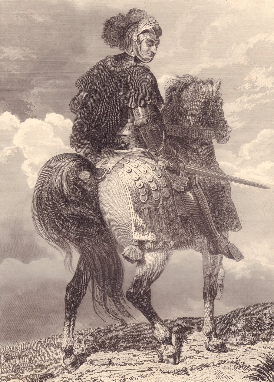 Italialainen sotilasjohtaja ja poliitikko Gian Giacomo Trivulzio (1440-1518), kaiverrus, 22x16 cm, Galerie Historique de Versailles, Histoire de France, Charles Gavard Publisher, Pariisi, noin 1840 tekijältä Unbekannt Unbekannt