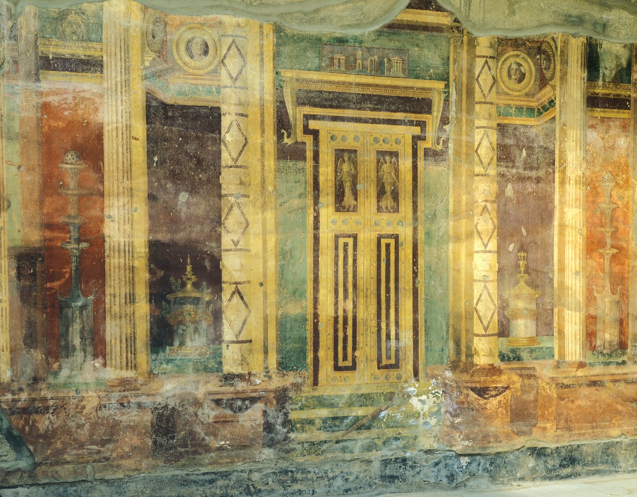 Italia, Campania, Oplonti, Torre Annunziatan arkeologinen alue, roomalainen Villa Poppaea, suuri sali, fresko pylväillä toisessa pompeilaisessa tyylissä tekijältä Unbekannt Unbekannt
