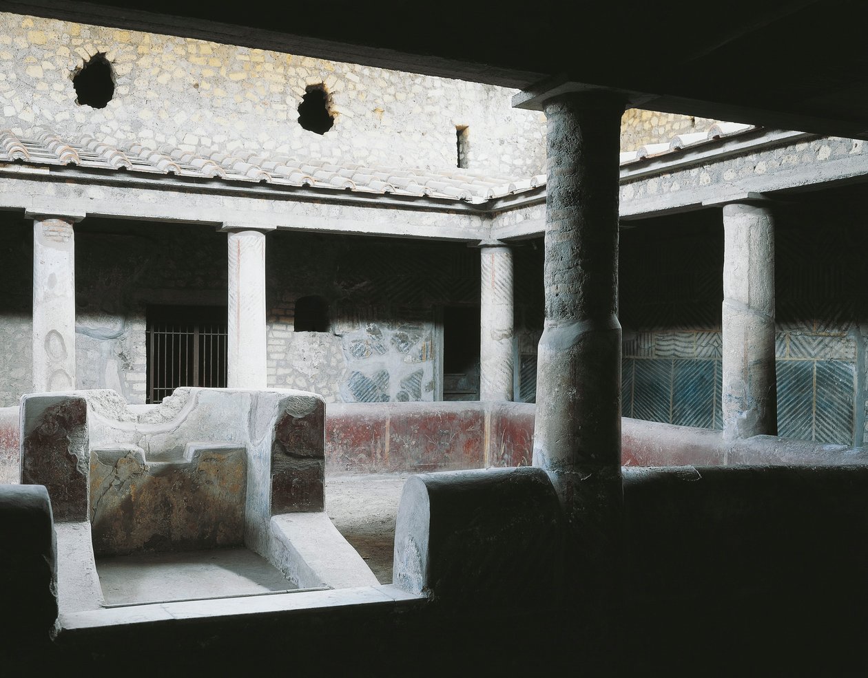 Italia, Campania, Oplonti, Torre Annunziatan arkeologinen alue, Roman Villa Poppaea, Pieni sisäatrium suihkulähteellä puutarhan kasteluun tekijältä Unbekannt Unbekannt