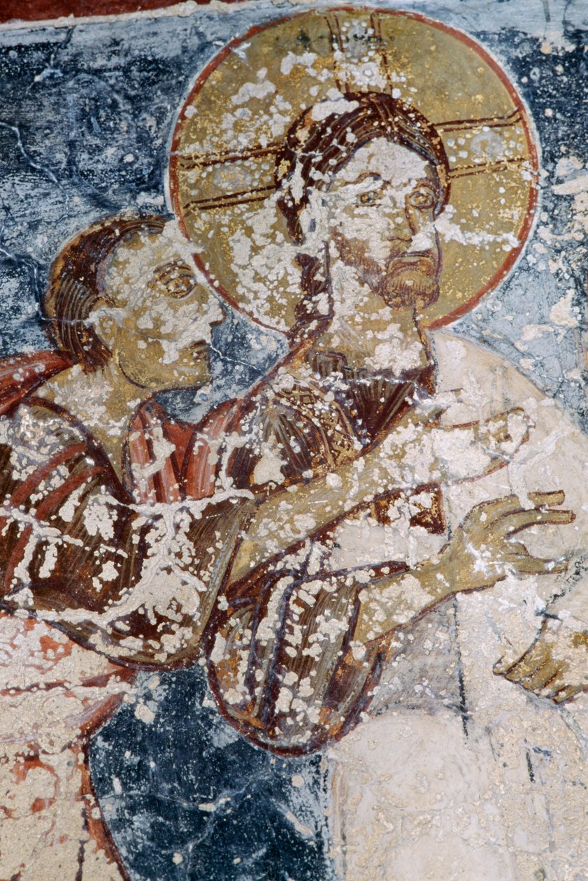 Jeesus, fresko bysanttilaisessa Agios Georgioksen kirkossa, Vathissa, Kreetalla, Kreikassa (kuva) tekijältä Unbekannt Unbekannt
