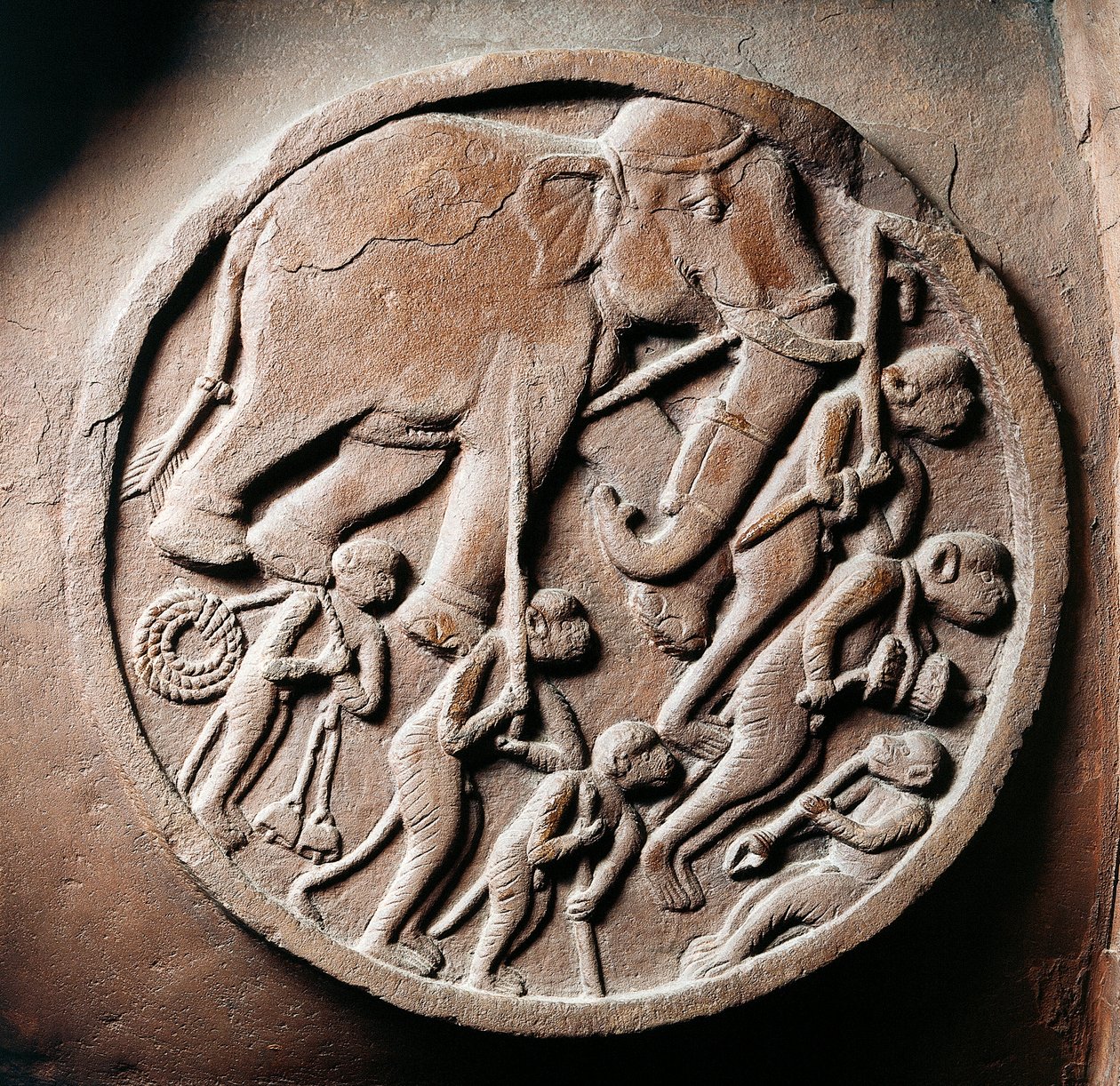 Medallion apinoilla ja norsuilla, helpotus Bharhutin stupasta, buddhalainen muistomerkki, Madhya Pradesh, Intia, Intian sivilisaatio, 2. vuosisadalla eKr. tekijältä Unbekannt Unbekannt
