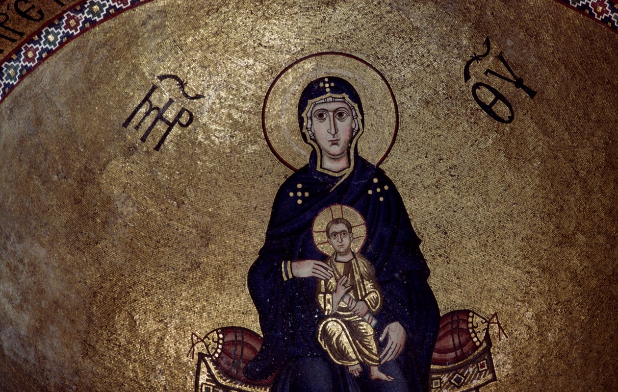 Neitsyt Marian mosaiikki Hosios Loukasin luostarista Kreikasta, perustettiin 1000-luvun alussa tekijältä Unbekannt Unbekannt