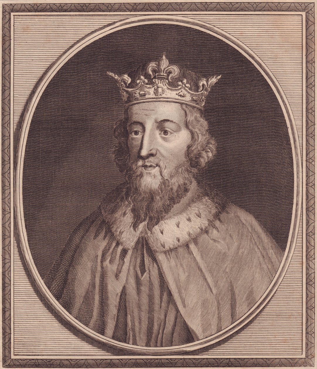 Alfred Greatin (849-889), Wessexin kuninkaan, Yhdistyneen kuningaskunnan muotokuva, John Goldarin (1729-1795) kuparikaiverrus tekijältä Unbekannt Unbekannt