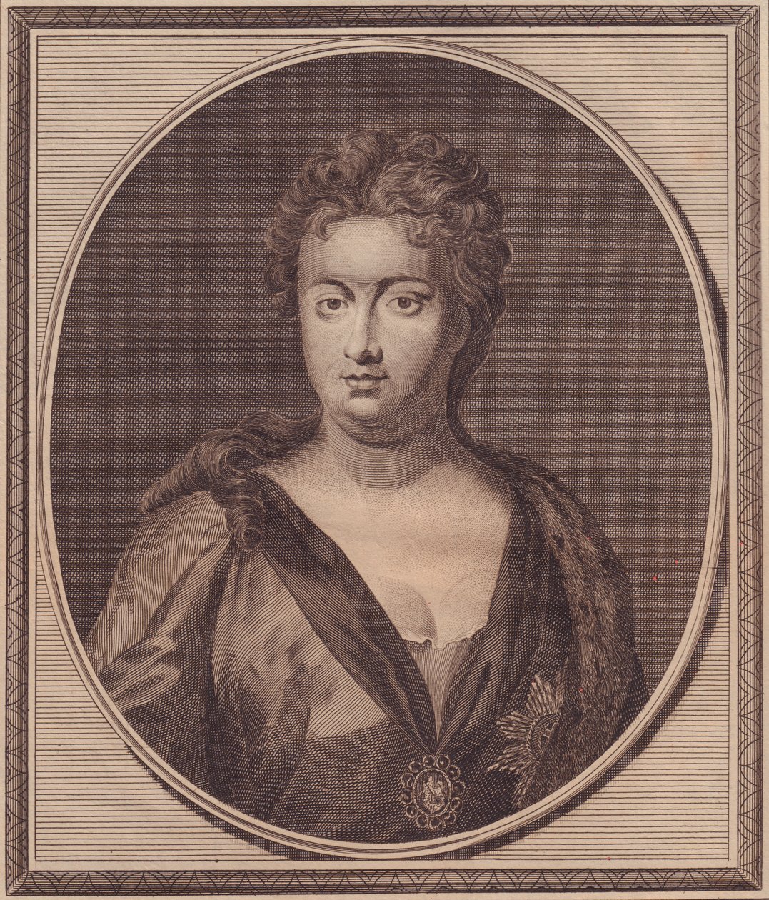 Anne Stuartin, Ison-Britannian kuningattaren (1665-1714) muotokuva, John Goldarin (1729-1795) kuparikaiverrus G Knellerin maalauksesta tekijältä Unbekannt Unbekannt