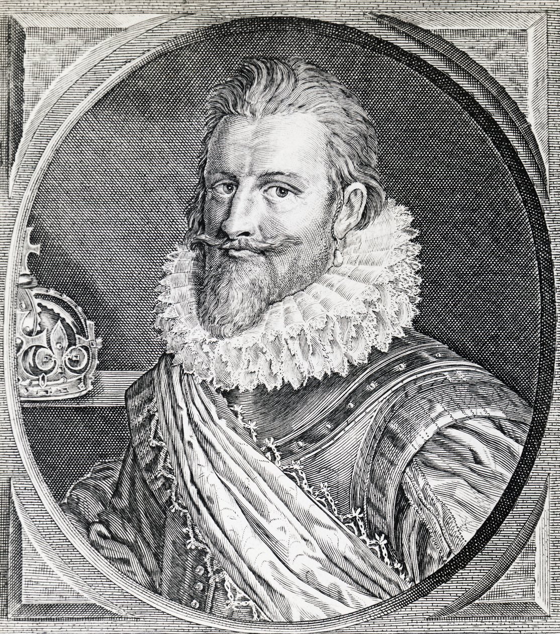 Tanskan ja Norjan kuninkaan Christian IV:n (1588-1648) muotokuva, kaiverrus tekijältä Unbekannt Unbekannt