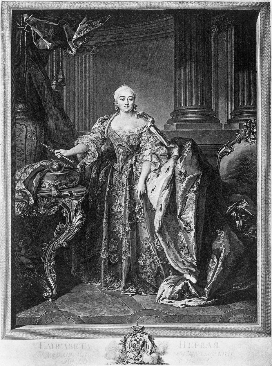 Muotokuva Elizabeth Petrovnasta (1709-1761), Venäjän keisarinna vuodesta 1741 kuolemaansa asti, kaiverrus tekijältä Unbekannt Unbekannt