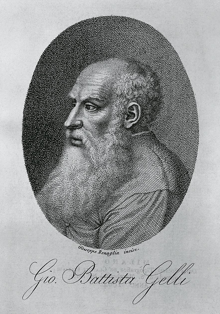 Giovan Battista Gellin (1498-1563), italialaisen filosofin, kirjailijan ja tutkijan muotokuva, Giuseppe Benaglian (noin 1796-1830) kaiverrus tekijältä Unbekannt Unbekannt