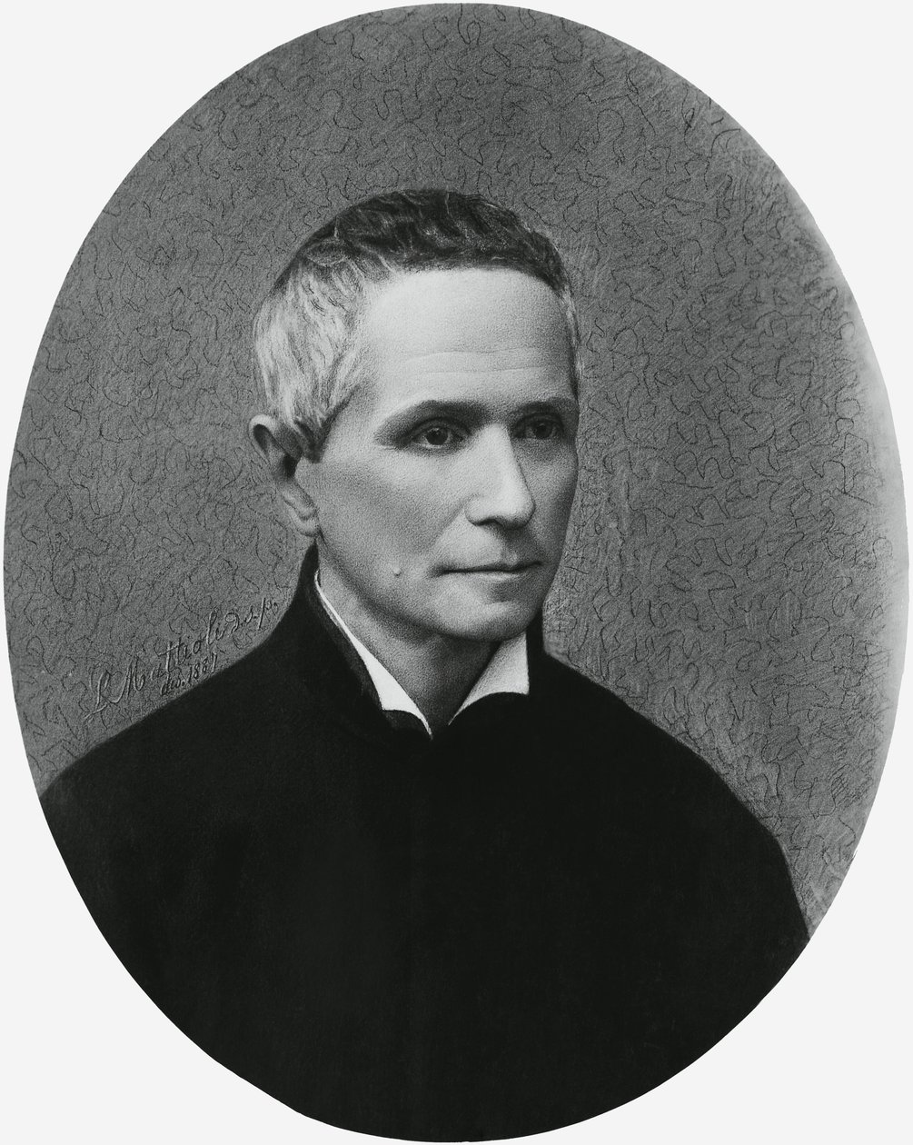 Giulio Isdegerde Cecchin muotokuva, joka tunnetaan isänä Filippo Cecchina (1822-1887), italialainen fyysikko, meteorologi ja keksijä, kaiverrus tekijältä Unbekannt Unbekannt