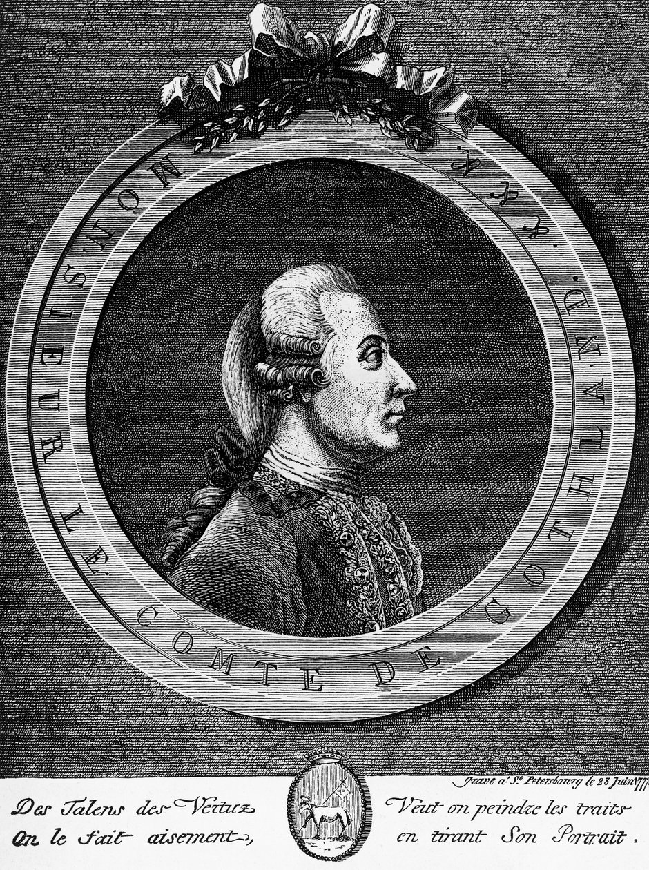 Kustaa III:n (1746-1792), Ruotsin kuninkaan muotokuva vuodelta 1771, kaiverrus tekijältä Unbekannt Unbekannt