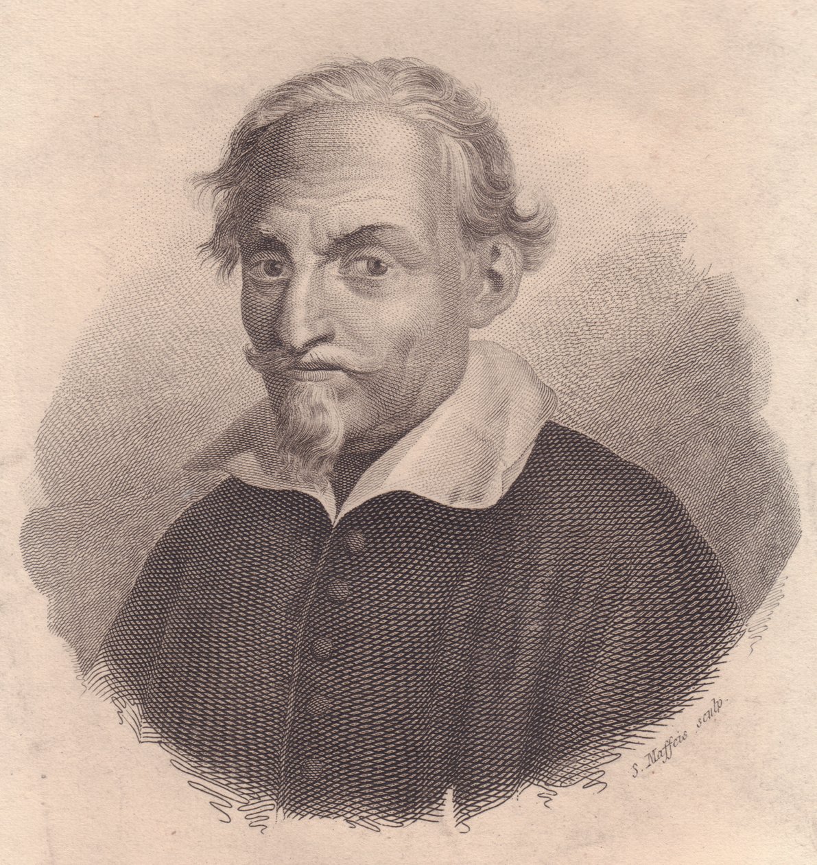 Italialaisen kirjailijan ja runoilijan Alessandro Tassonin (1565-1635) muotokuva S Maffeisin kuparikaiverrus tekijältä Unbekannt Unbekannt