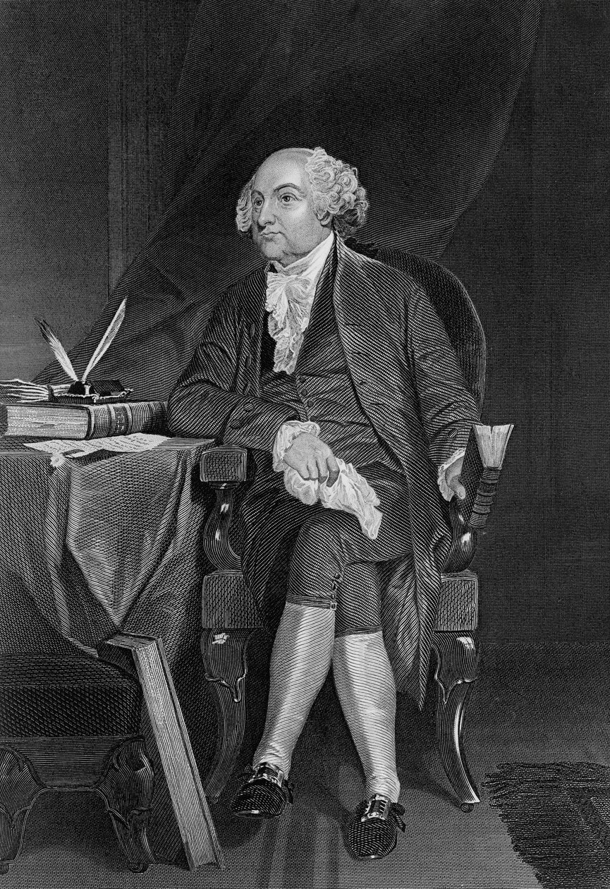 Muotokuva John Adamsista (1735-1826), yhdysvaltalainen poliitikko, Yhdysvaltain toinen presidentti 1797-1801 ja ensimmäinen varapresidentti 1789-1797, kaiverrus tekijältä Unbekannt Unbekannt
