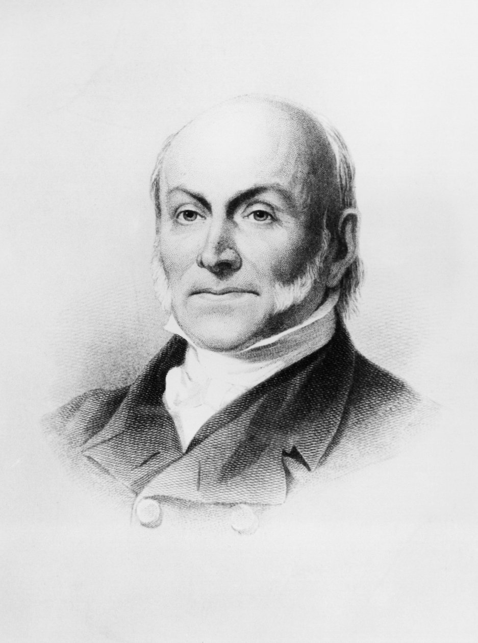 Muotokuva John Quincy Adamsista (1767-1848), yhdysvaltalainen diplomaatti ja poliitikko, joka toimi Yhdysvaltain kuudentena presidenttinä vuosina 1825-1829, kaiverrus George Peter Alexander Healyn (1818-1894) maalauksen jälkeen tekijältä Unbekannt Unbekannt