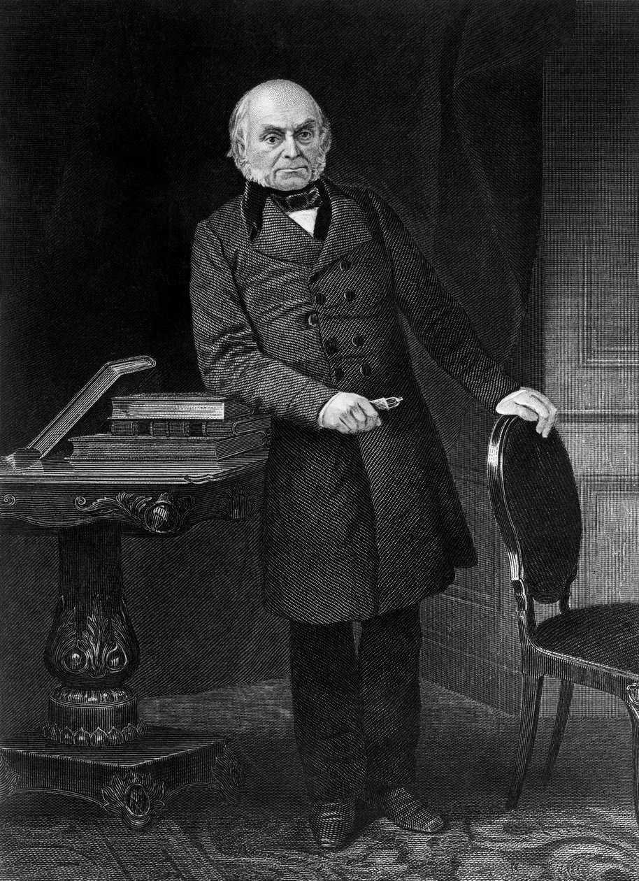 Muotokuva John Quincy Adamsista (1767-1848), yhdysvaltalaisesta poliitikosta ja diplomaatista, joka oli Yhdysvaltain kuudes presidentti vuosina 1825-1829, kaiverrus tekijältä Unbekannt Unbekannt