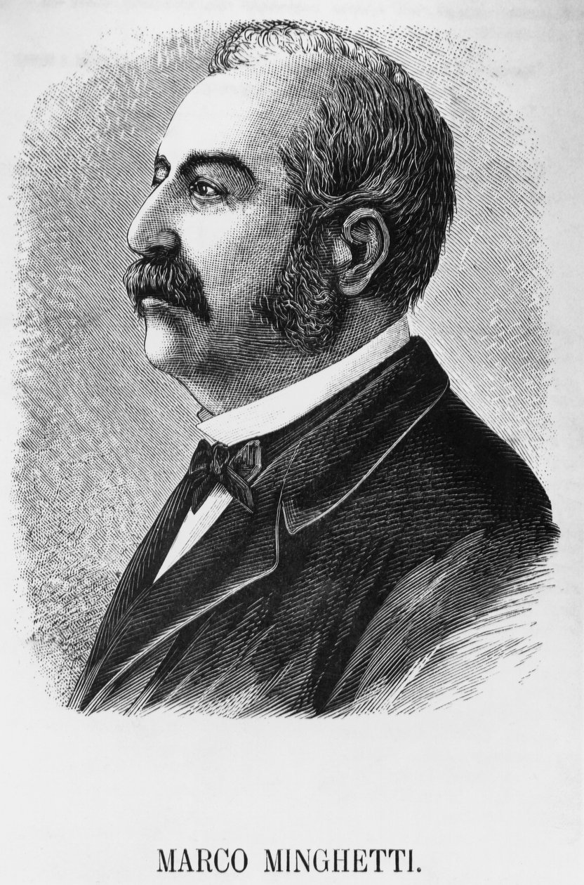 Muotokuva Marco Minghettistä (1818-1886), italialainen taloustieteilijä ja valtiomies, joka oli Italian kuningaskunnan pääministeri vuosina 1863-1864 ja 1873-1876, kaiverrus tekijältä Unbekannt Unbekannt