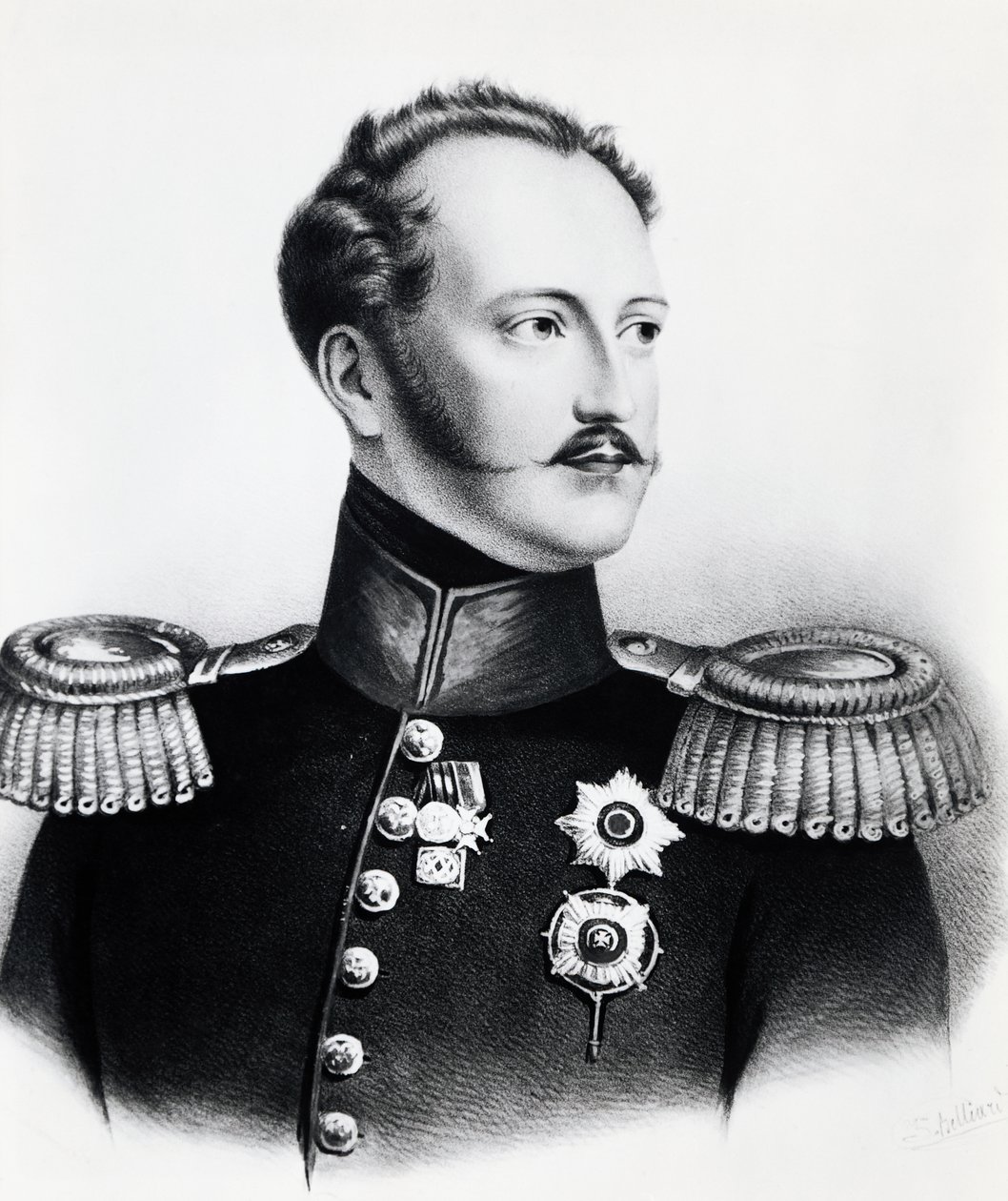 Nikolai I Romanovin (1796-1855), Venäjän tsaarin muotokuva vuosina 1825-1855, kaiverrus tekijältä Unbekannt Unbekannt