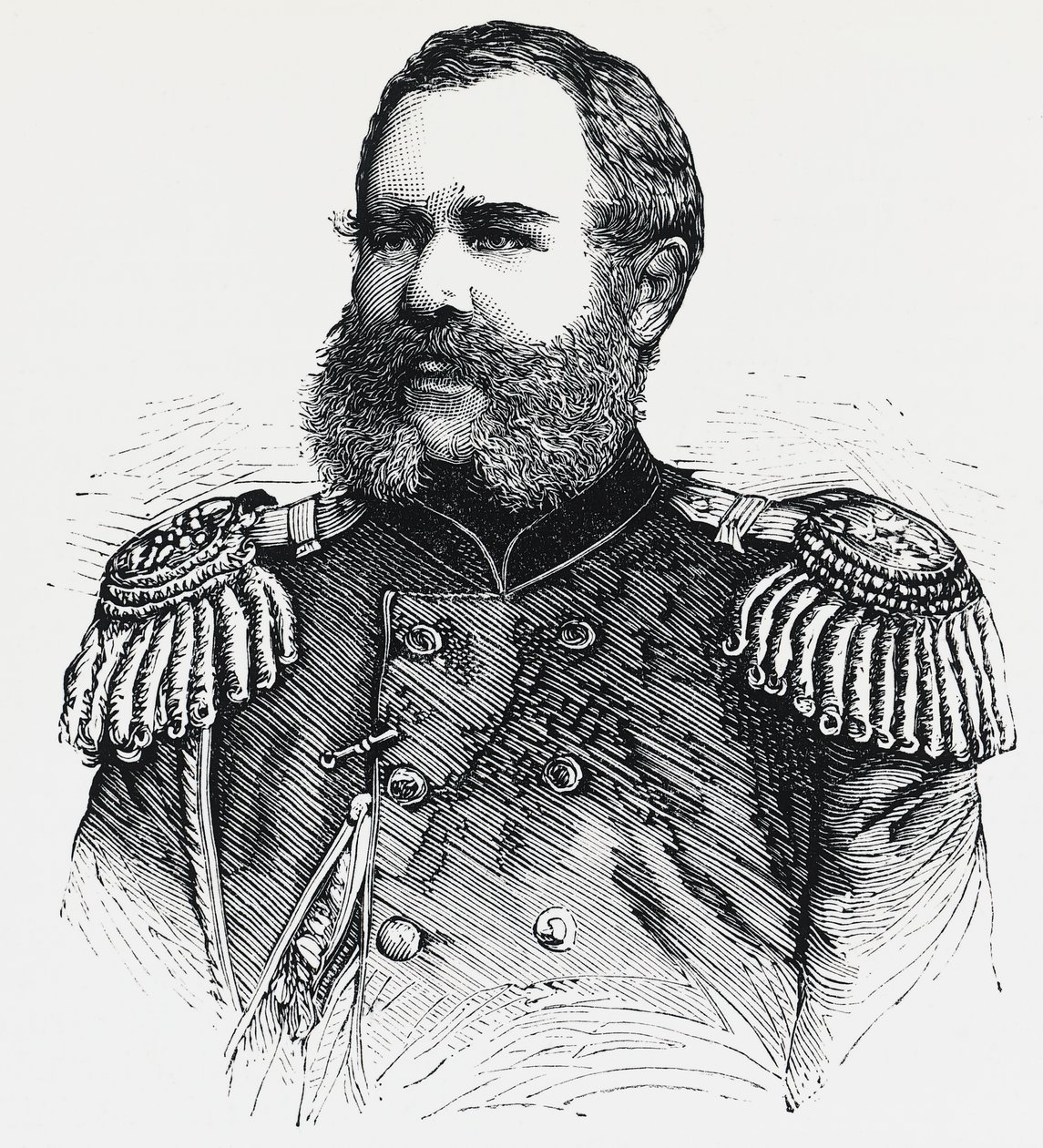 Venäjän kenraalin Nikolai Obruchevin (1830-1904) muotokuva, kaiverrus tekijältä Unbekannt Unbekannt