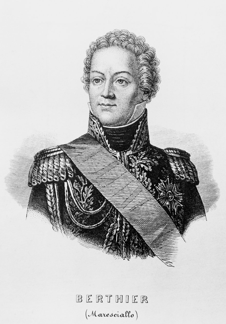 Prinssi Louis-Alexandre Berthierin (1753-1815), ranskalaisen kenraalin, Ranskan marsalkka ja Ranskan ensimmäisen valtakunnan sotaministerin muotokuva, kaiverrus tekijältä Unbekannt Unbekannt