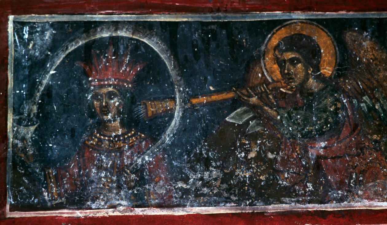 Torvea soittava pyhimys, fresko Agios Ioannis Prodromosin kirkossa, Margarites, Kreeta, Kreikka (kuva) tekijältä Unbekannt Unbekannt