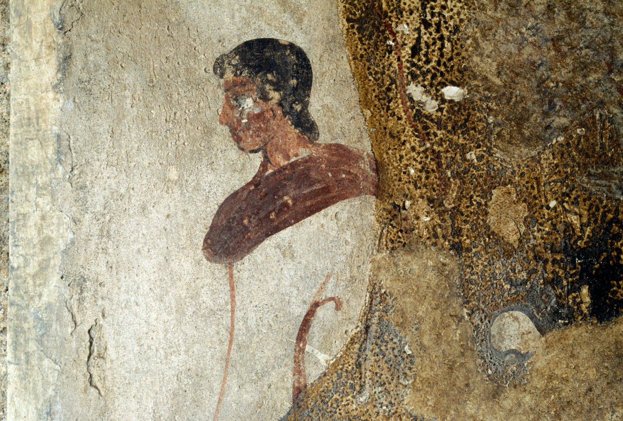 Nuori mies, yksityiskohta freskosta Paestumista, Campaniasta, Italiasta, antiikin Kreikan sivilisaatiosta, Magna Graeciasta (kuva) tekijältä Unbekannt Unbekannt