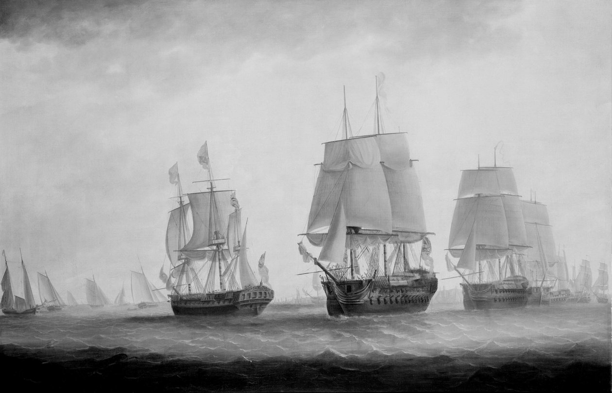 George III HMS Southamptonissa tarkastellen laivastoa Plymouthin edustalla 18. elokuuta 1789 tekijältä Lieutenant William Elliott