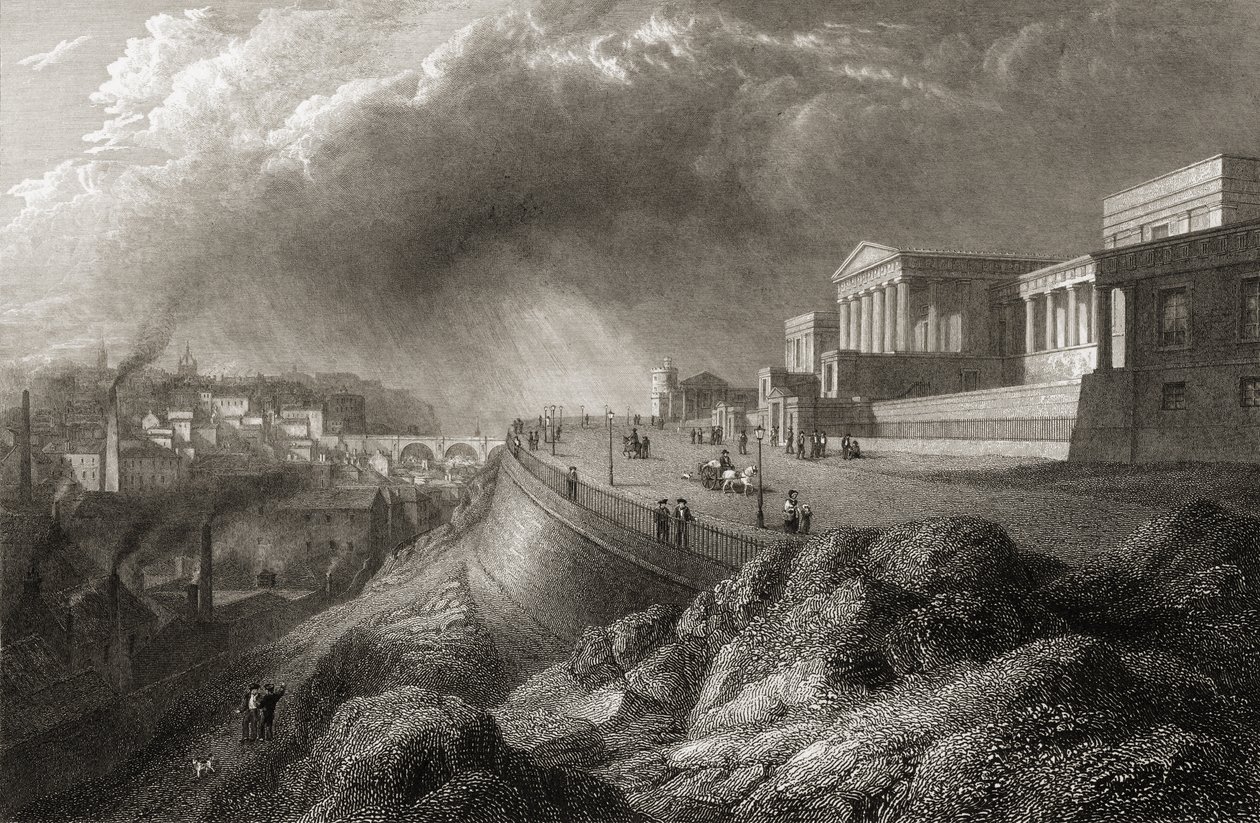 Uusi kuninkaallinen lukio, Edinburgh, E. Goodallin kaivertamasta teoksesta "Select Views of Some of the Principal Cities of Europe", julkaistu Lontoossa, 1832 tekijältä Lieutenant Colonel Batty
