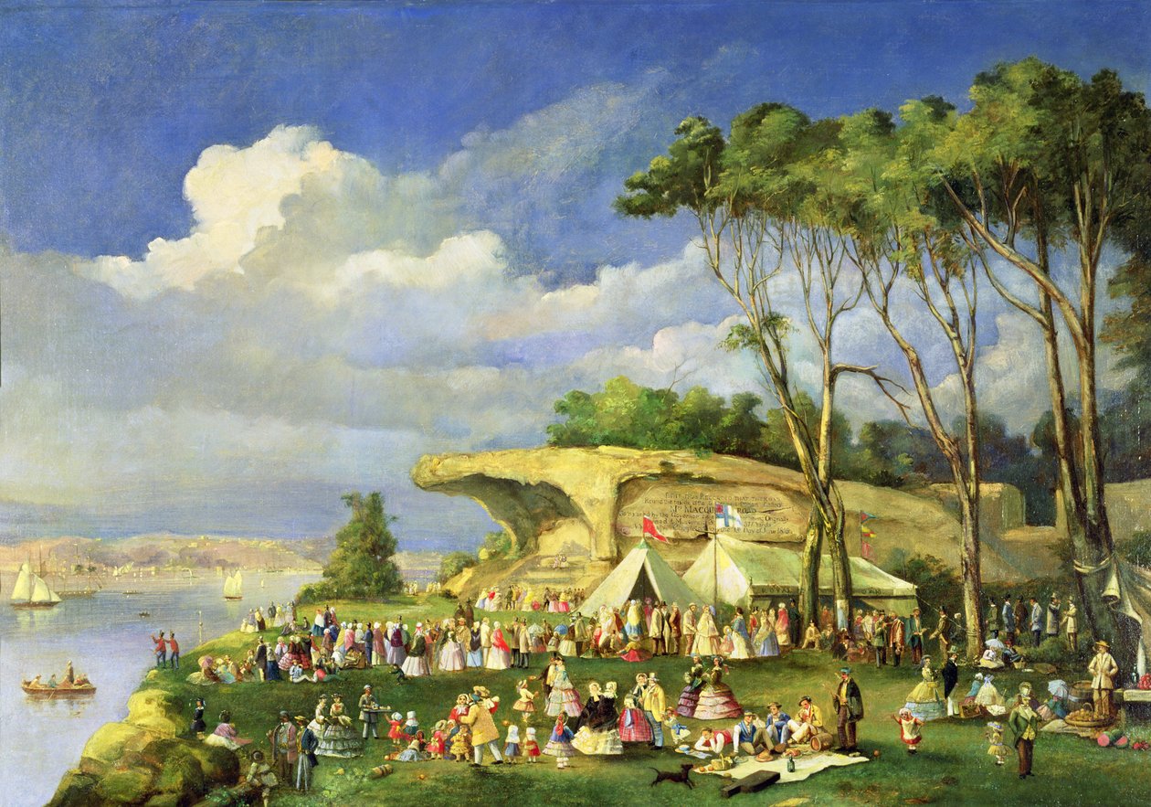 Piknik Mrs Macquariesin tuolilla, 1855 tekijältä Lieutenant George Austin Woods